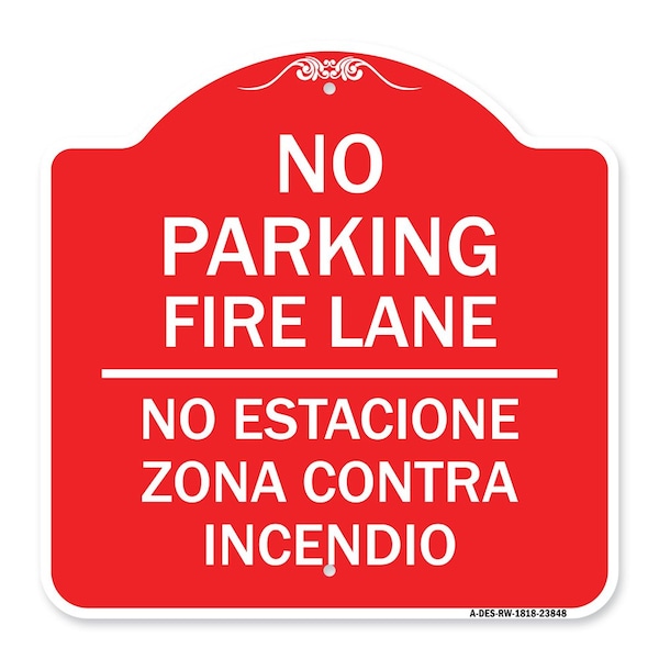 Signmission No Estacione Zona Contra Incendio, Red & White Aluminum Architectural Sign, 18" H, RW-1818-23848 A-DES-RW-1818-23848 - main